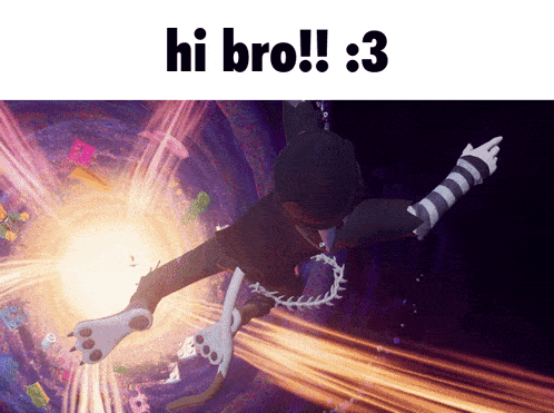 a cartoon character is flying through the air with the words hi bro !! : 3 below him