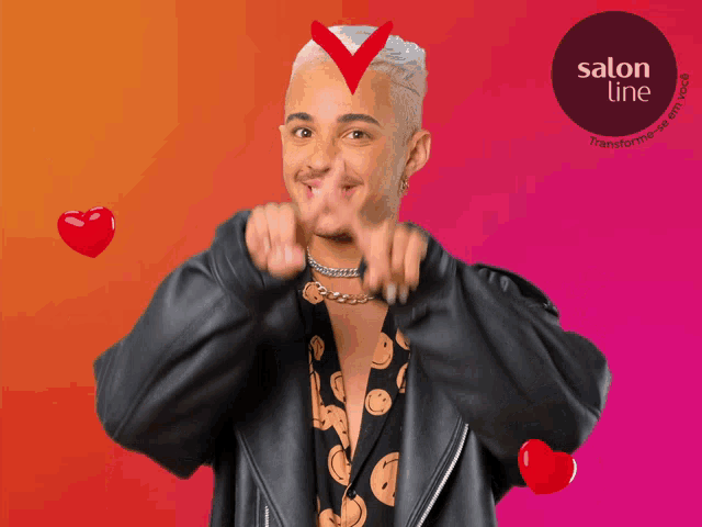 a man is making a heart shape with his hands in front of a salon line advertisement