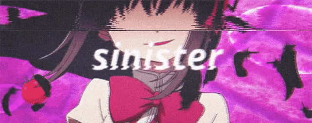a girl in a school uniform with the word ' sinister ' on her face