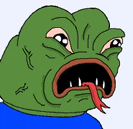 a cartoon frog with a red tongue sticking out of his mouth .