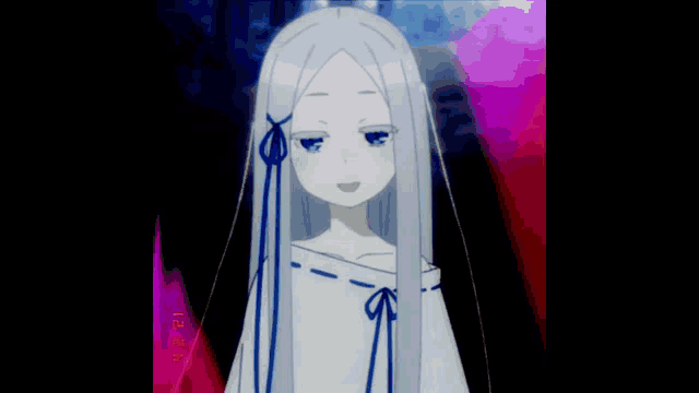 a girl with white hair is pointing a gun at the camera