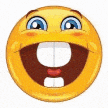 a smiley face with a big smile and a missing tooth .