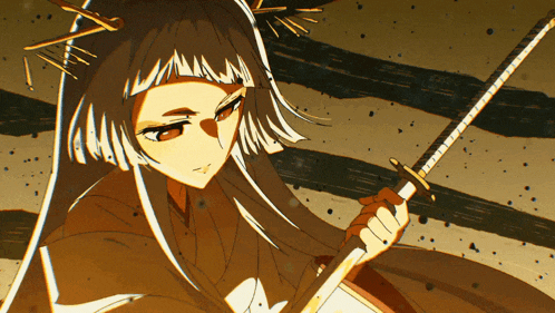 a drawing of a woman holding a sword