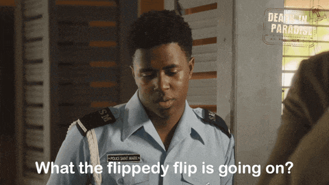 a man in a police uniform is asking what the flippy flip is going on