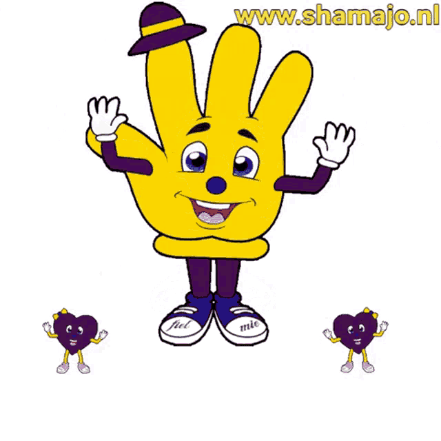 a cartoon of a hand with the website www.shamajo.nl written above it