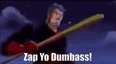 a pixelated image of a man holding a sword with the words zap yo dumbass below him