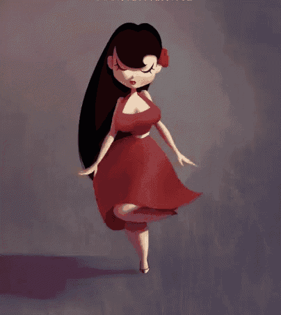 a cartoon of a woman in a red dress with a flower in her hair