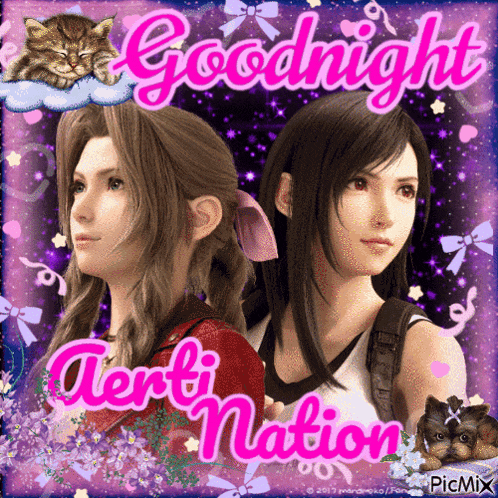 a picture of two girls with the words goodnight written in pink