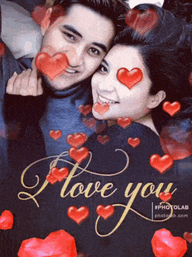 a picture of a man and a woman with the words i love you surrounded by hearts