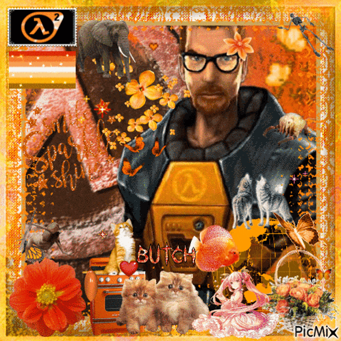 a picture of a man with a half life 2 logo