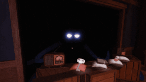 a dark room with a radio and a key