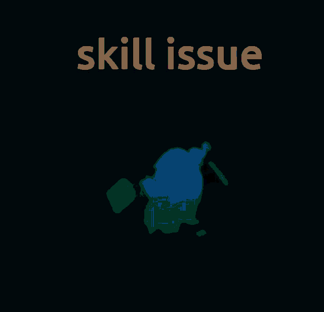 a red background with a purple character and the word skill issue