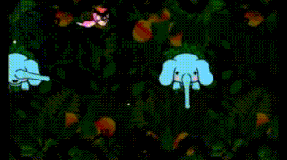 a computer screen shows a cartoon of a monkey flying through the air