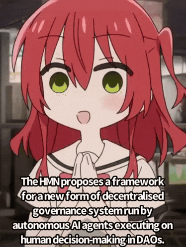 a cartoon of a girl with red hair and green eyes says the hmn proposes a framework
