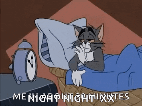 a cartoon of tom and jerry sleeping in bed with an alarm clock .
