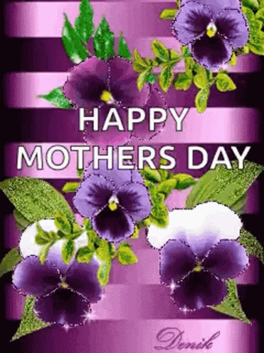 a happy mothers day card with purple flowers on a purple background