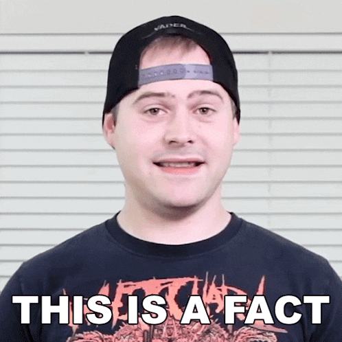 a man wearing a black hat and a black shirt says this is a fact