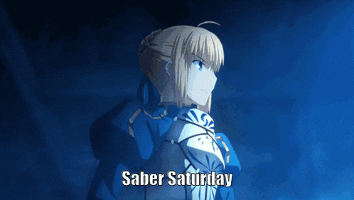 a cartoon character with saber saturday written below her