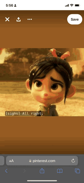 a phone screen shows a picture of vanellope from winnie the pooh with a caption that says all right