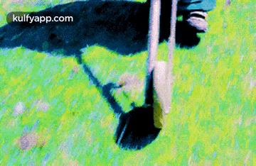 a painting of a person sitting on a swing with their shadow on the grass .
