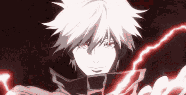 a close up of a person 's face with a red lightning bolt behind him .