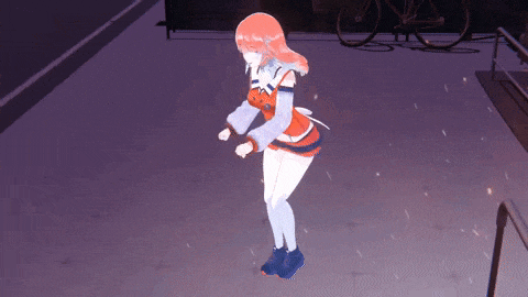 a girl in a cheerleader outfit is dancing on the sidewalk