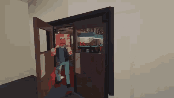 a man with blood on his face is walking through a door