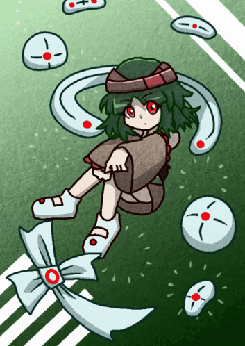 a drawing of a girl with green hair and white shoes