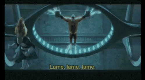 a cartoon scene with the words lame lame lame in yellow letters
