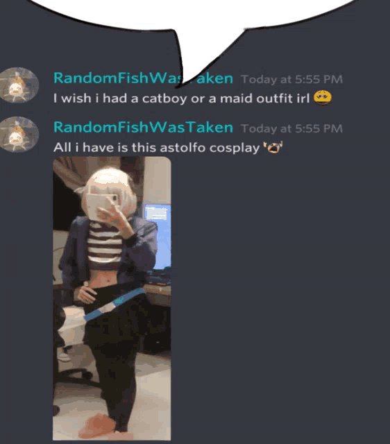 a screenshot of a discord conversation between randomfish was taken and randomfishwastaken