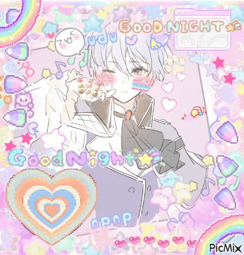 a picture of a boy with a cupcake and the words good night