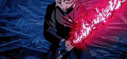 a cartoon character is holding a red sword in his hands .