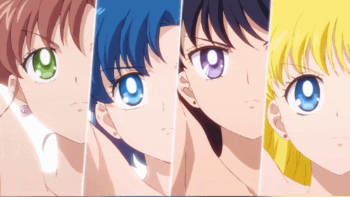 a group of anime girls with different colored eyes