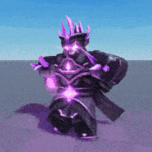 a video game character with purple glowing eyes and a crown on his head