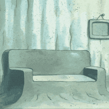 spongebob and patrick sit on a couch in a cartoon