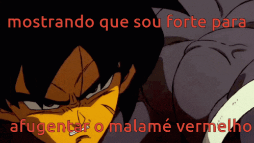 a cartoon character with the words " mostrando que sou forte para afugentar o malame vermelho "