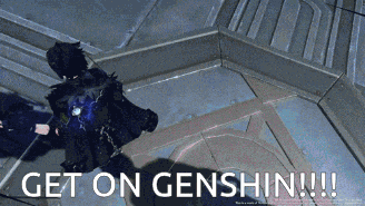 a screenshot of a video game says get on genshin !!!
