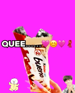 a person holding a kinder bueno bar with a pink background