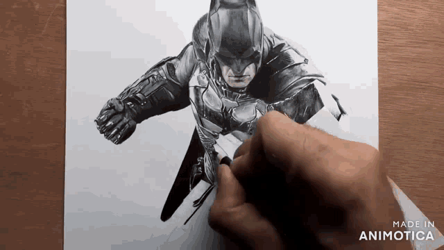 a person is drawing a batman on a piece of paper made in animatica