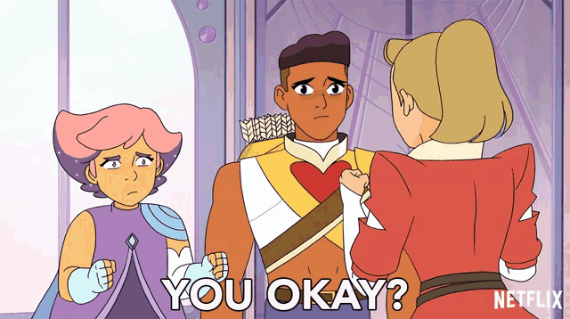 a cartoon of a man with a heart on his chest and the words you okay on the bottom