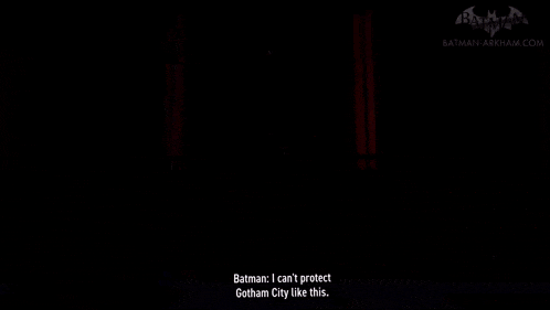 a screenshot of batman arkham knight shows a group of people standing in a dark room