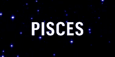 the word pisces is surrounded by blue stars