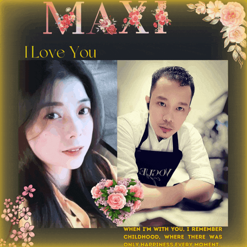 a picture of a man and a woman with the words maxi i love you on top