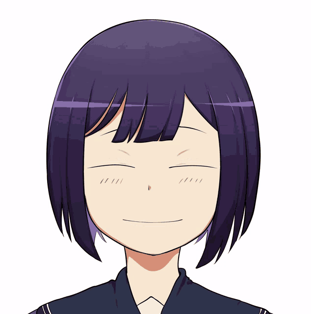 a cartoon drawing of a girl with short purple hair