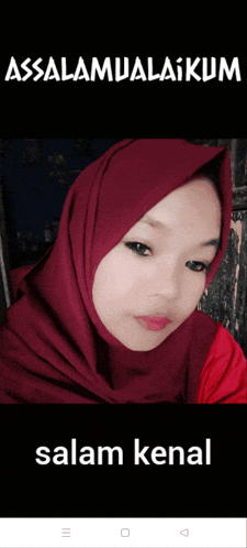 a girl wearing a red hijab says assalamualaikum