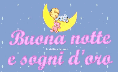 a baby and teddy bear sleeping on a crescent moon