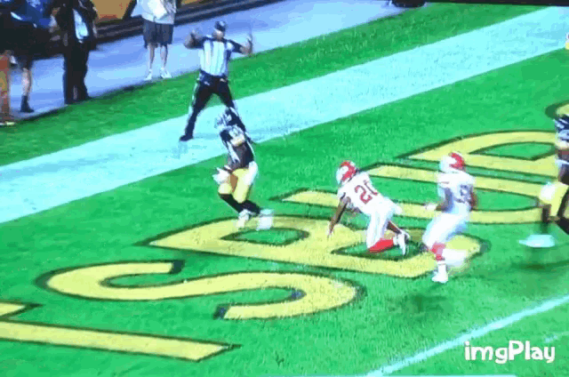 a football player with the number 22 on his jersey is running on the field
