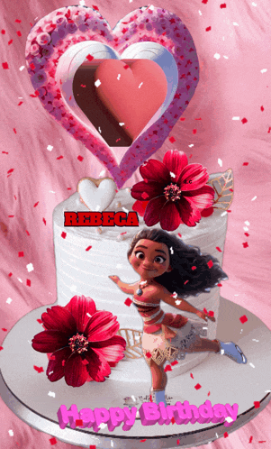 a birthday cake with the name rebeca on top