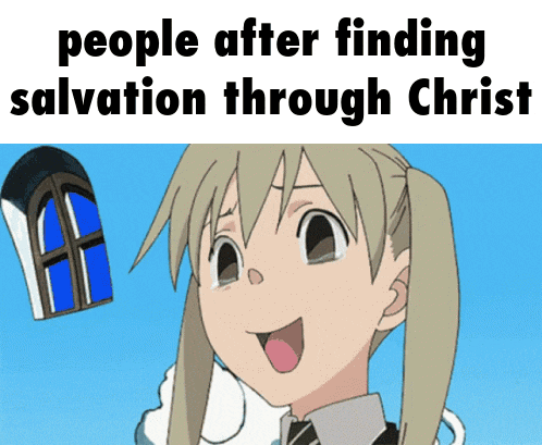 a picture of a girl with the words people after finding salvation through christ below her