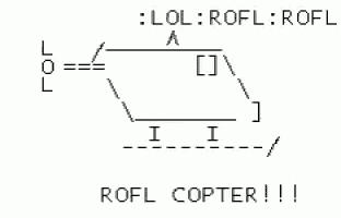a black and white drawing of a helicopter with the words rofl copter !!